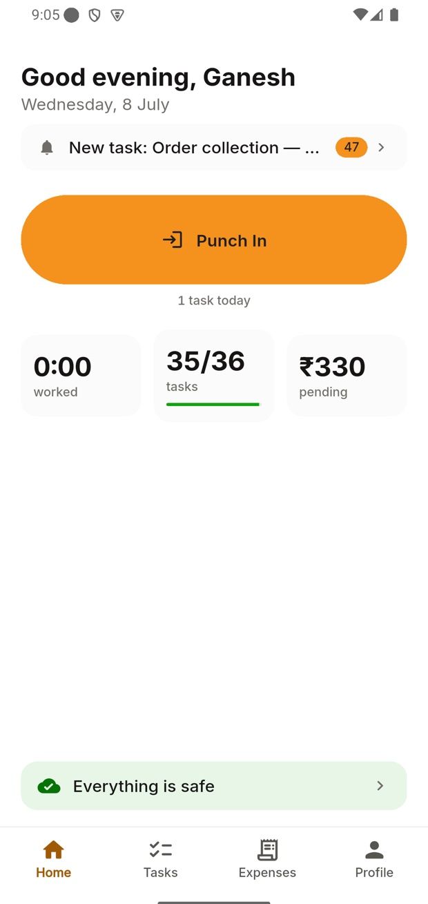JobberOn employee app — punch in, tasks and expenses