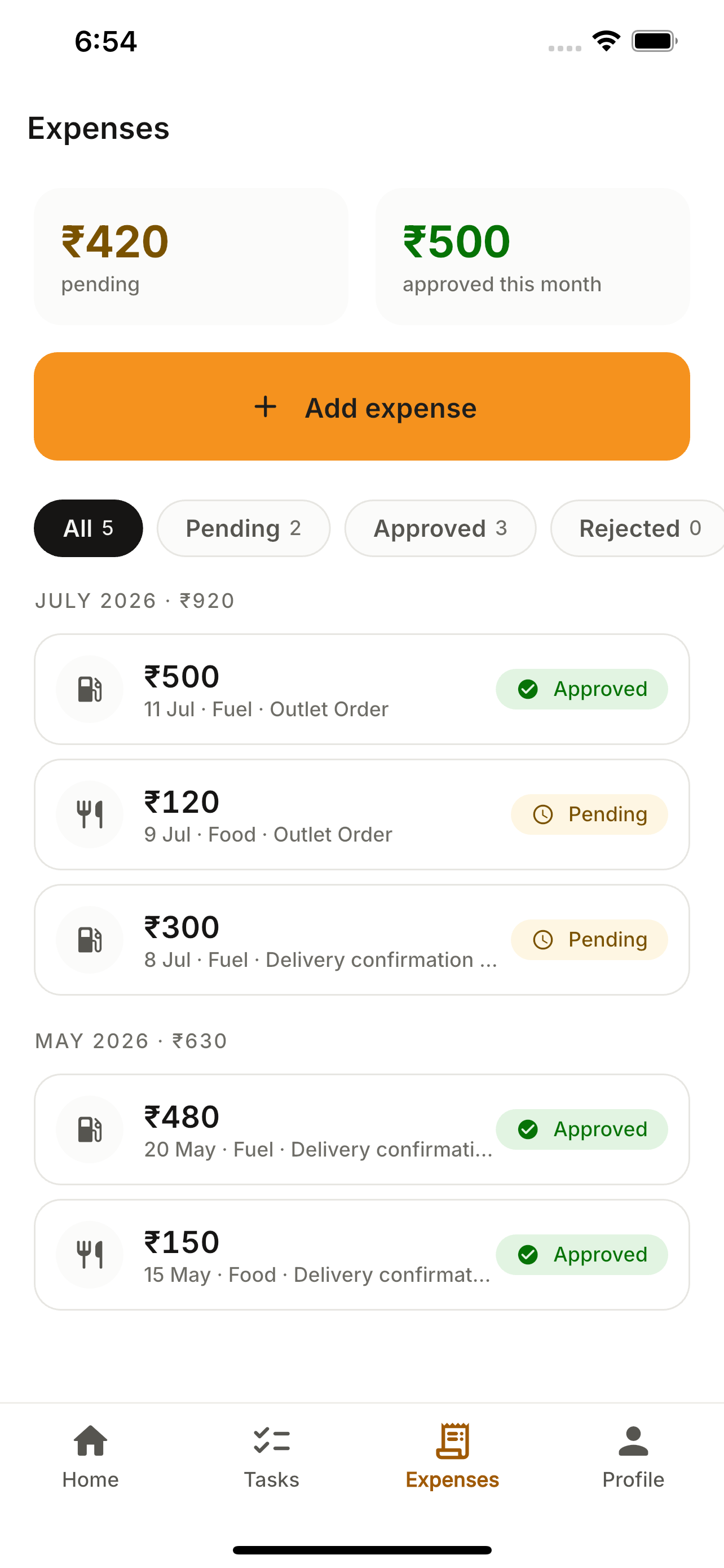 Submit an expense — JobberOn mobile app screenshot