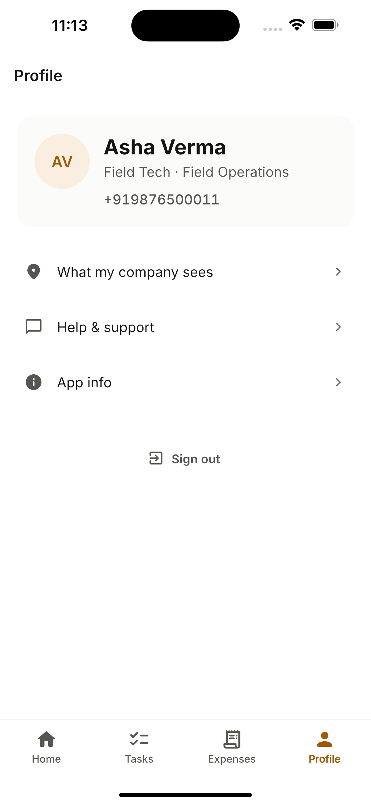 Profile & privacy — JobberOn mobile app screenshot