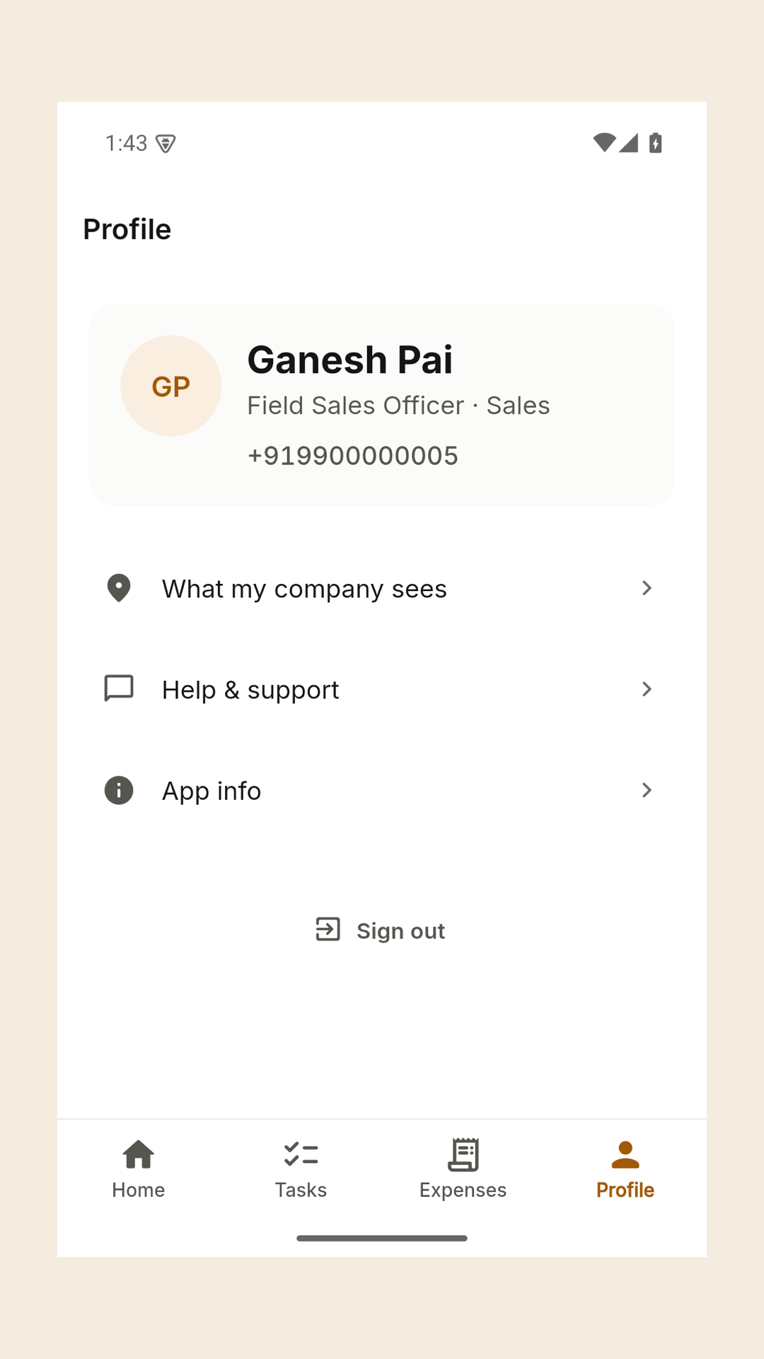 Profile & privacy — JobberOn mobile app screenshot