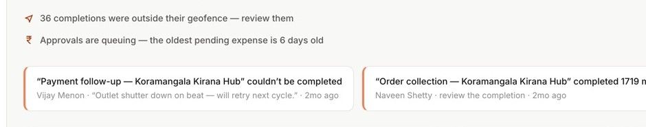 The JobberOn console counting completions outside their geofence and queuing them for review