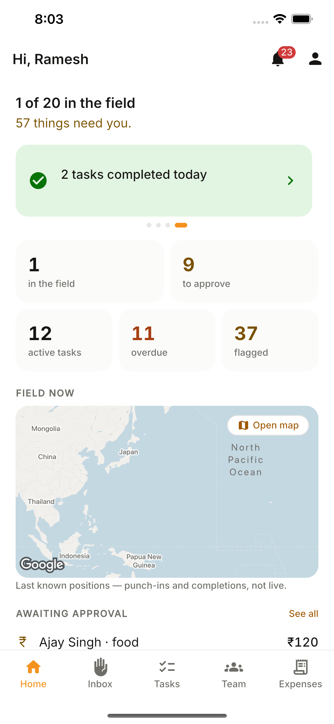 Manager Home pulse — JobberOn mobile app screenshot